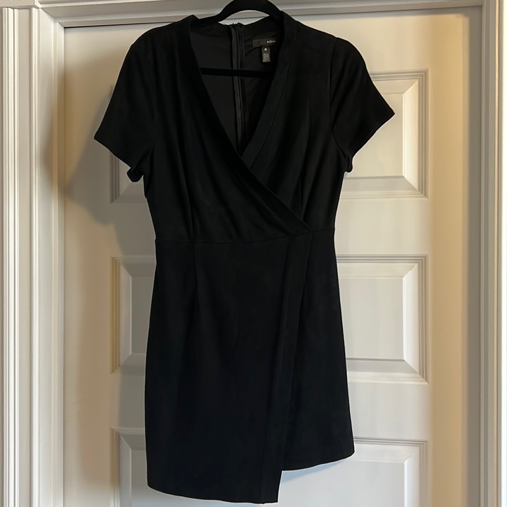 Aqua dress, black suede